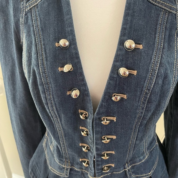 White House Black Market Dark Blue Jean Jacket with Silver Accents - Picture 9 of 10